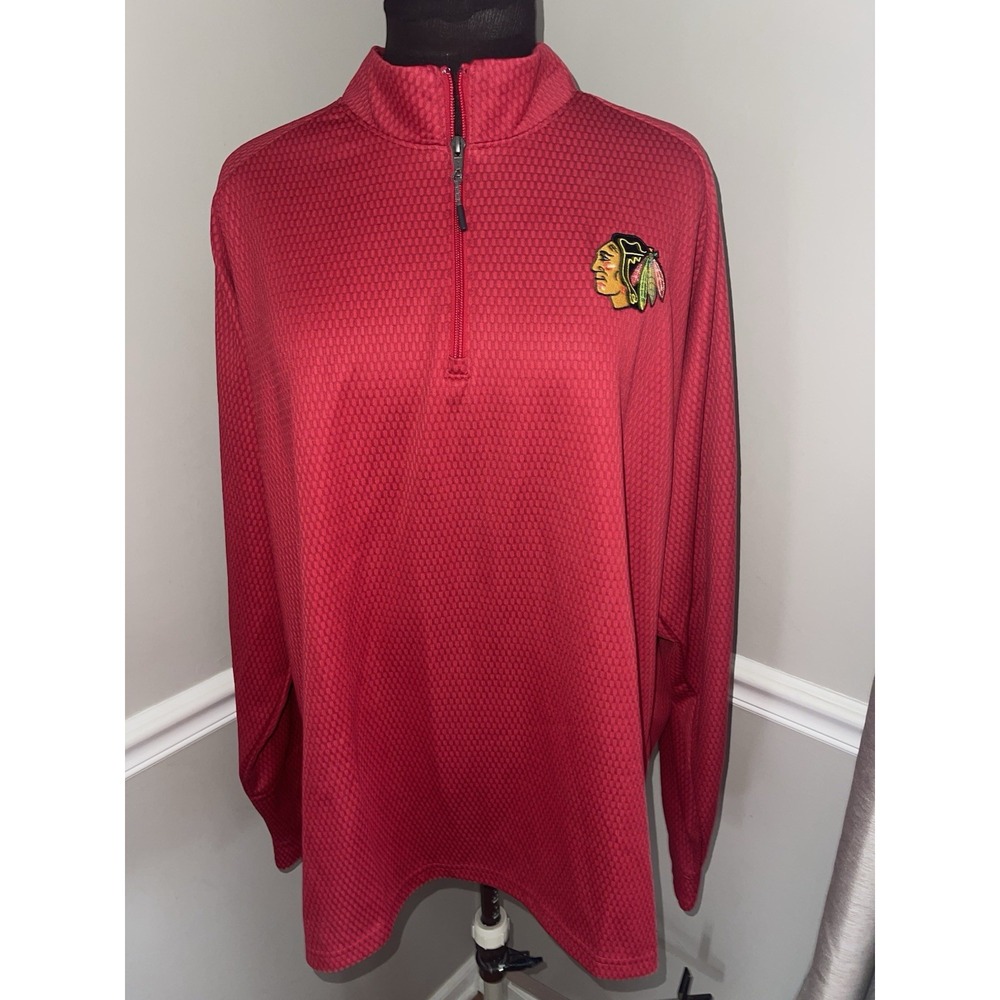 NHL Chicago Blackhawks Mens 2XL Quarter Zip Pullover Red Textured Waffle Knit